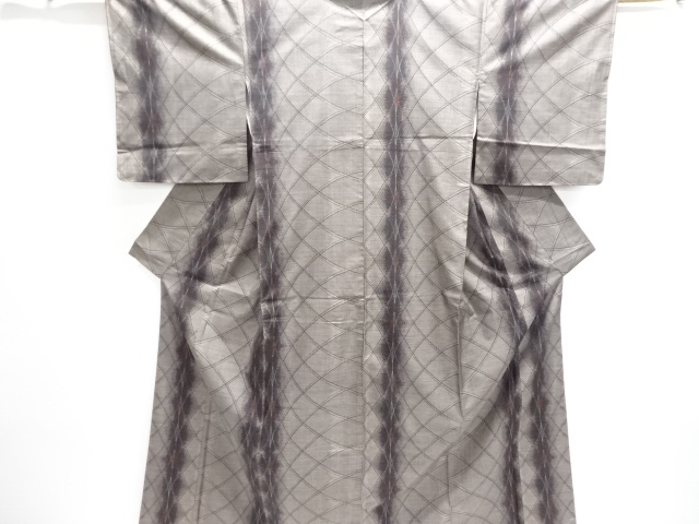 JAPANESE KIMONO / UNUSED DORO OSHIMA TSUMUGI (9 maruki) / WOVEN ABSTRACT DIAGONAL GRID